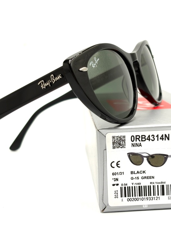 Ray-Ban Black Cat-Eye Sunglasses RB4314N 601/31 54-140 Green G-15 - Picture 11 of 13